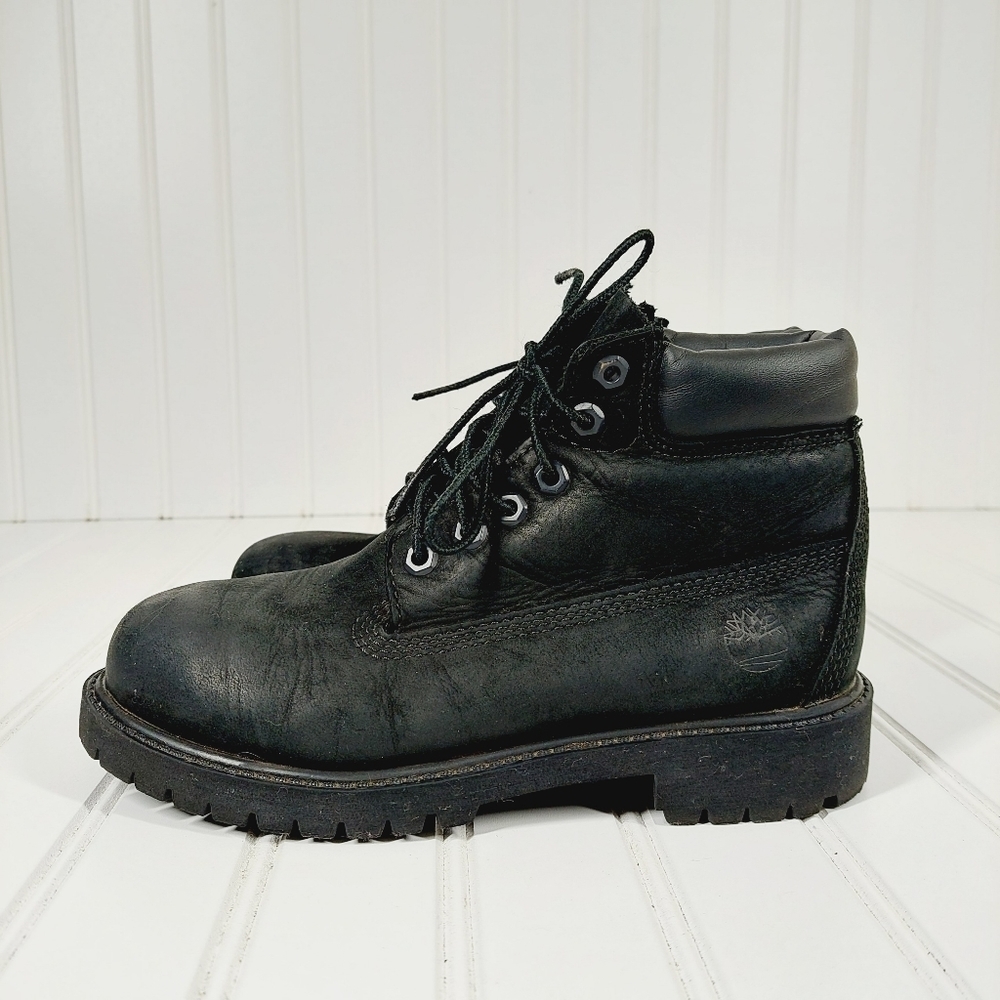 Timberland Leather 6-Inch Premium Waterproof Black Little Kids Boots 12707 B382